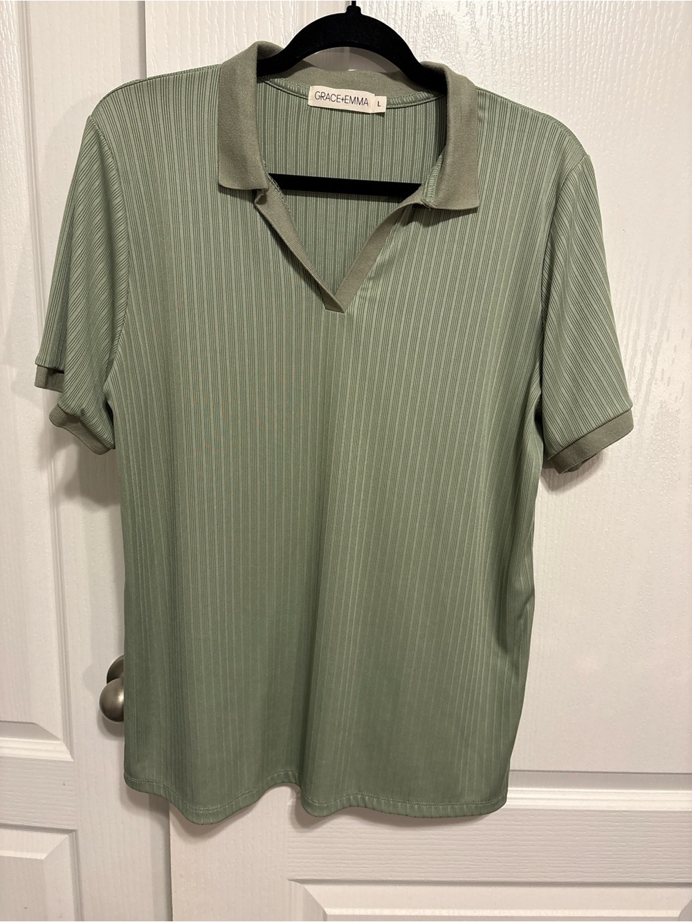 Women's Sage Green Short Sleeve Polo Blouse